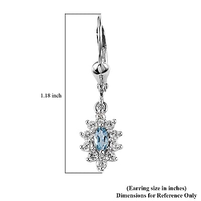 Santa Maria Aquamarine and White Zircon Lever Back Earrings in Platinum Over Sterling Silver 1.00 ctw