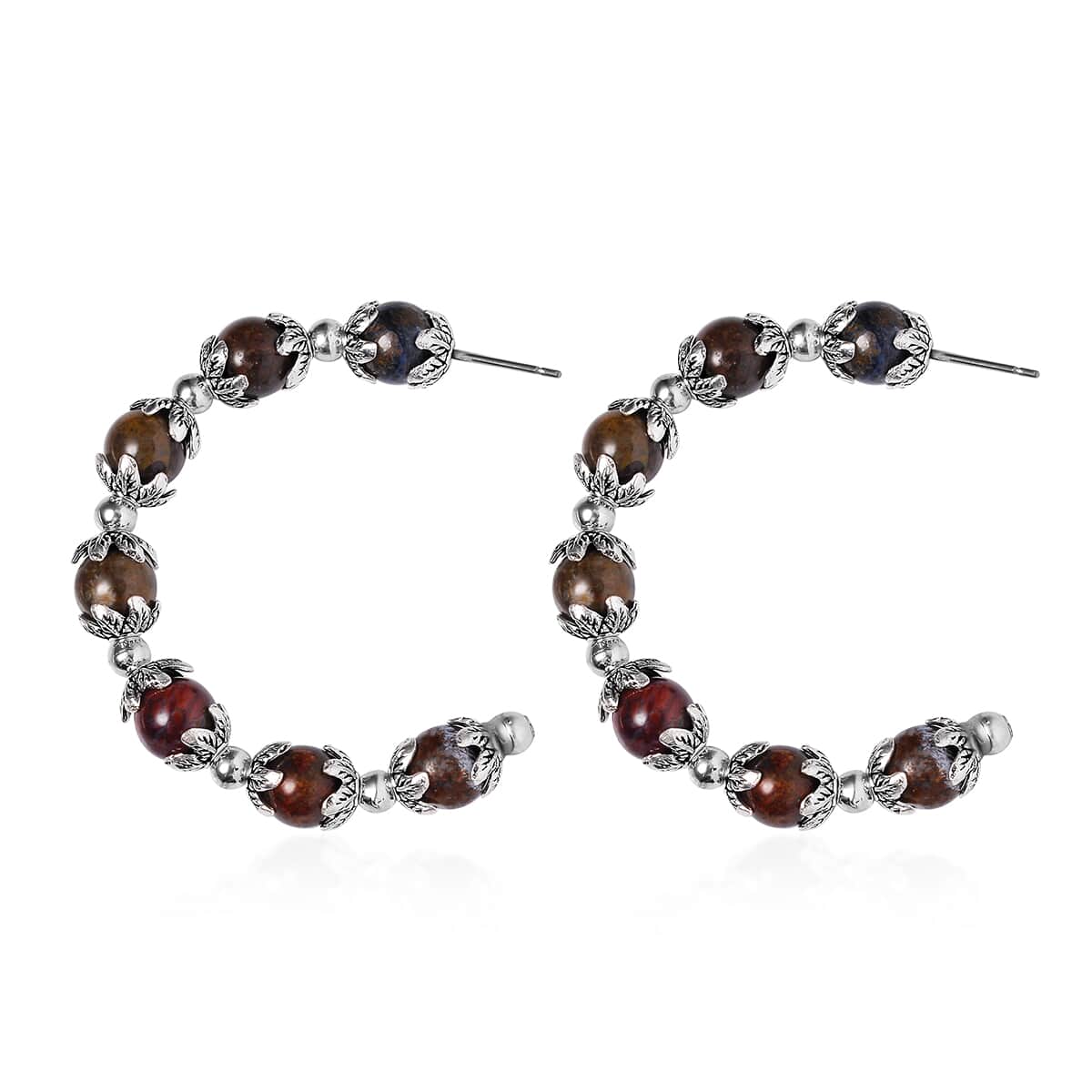 Pietersite Half Hoop Earrings in Silvertone 54.50 ctw image number 3