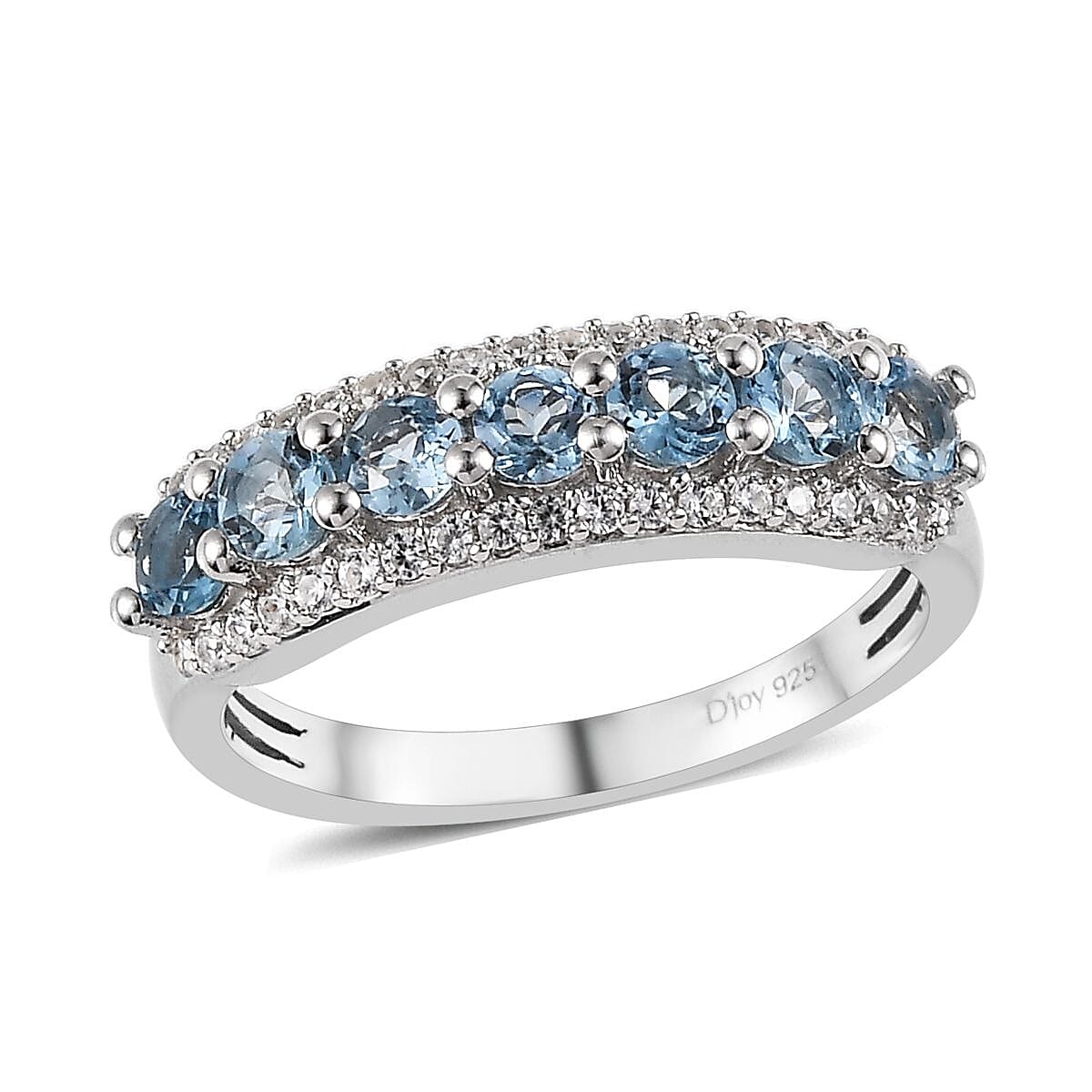 Santa Maria Aquamarine and White Zircon Ring in Platinum Over Sterling Silver (Size 10.0) 1.15 ctw