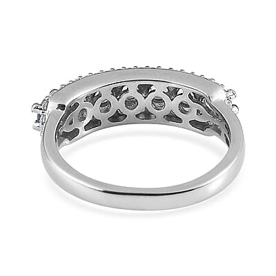 Santa Maria Aquamarine and White Zircon Ring in Platinum Over Sterling Silver (Size 10.0) 1.15 ctw