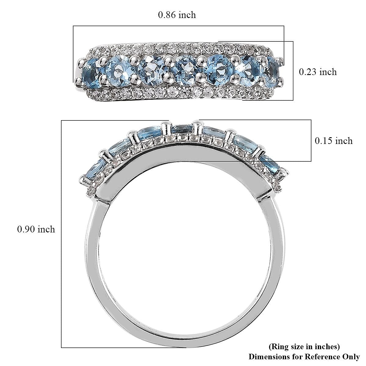 Santa Maria Aquamarine and White Zircon Ring in Platinum Over Sterling Silver (Size 10.0) 1.15 ctw