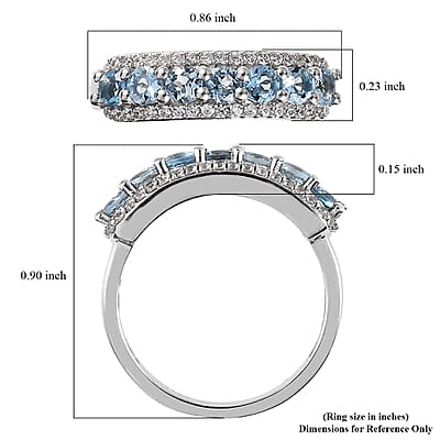 Santa Maria Aquamarine and White Zircon Ring in Platinum Over Sterling Silver (Size 10.0) 1.15 ctw