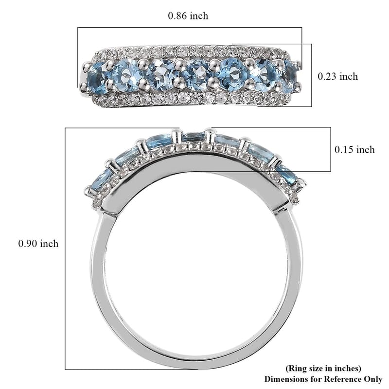 Santa Maria Aquamarine and White Zircon Ring in Platinum Over Sterling Silver (Size 10.0) 1.15 ctw