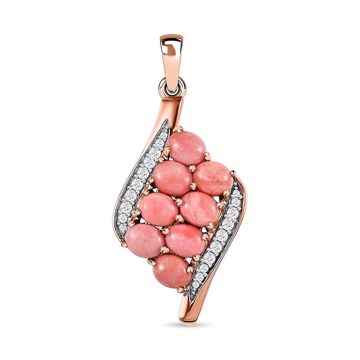 Oregon Sunrise Peach Opal and White Zircon 2.14 ctw Pendant in 18K Vermeil Rose Gold Over Sterling Silver