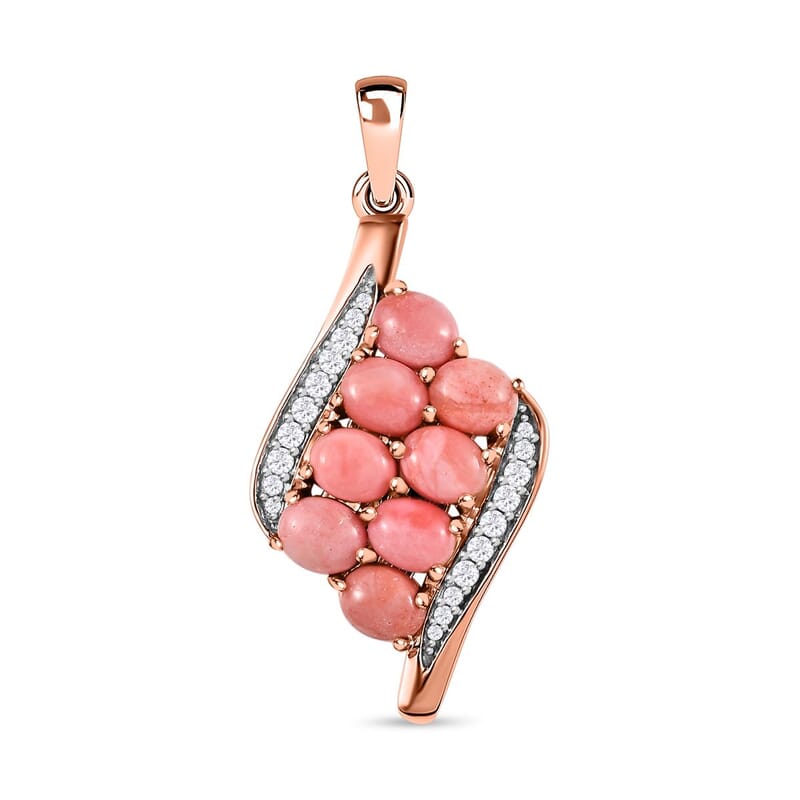 Oregon Sunrise Peach Opal and White Zircon 2.14 ctw Pendant in 18K Vermeil Rose Gold Over Sterling Silver