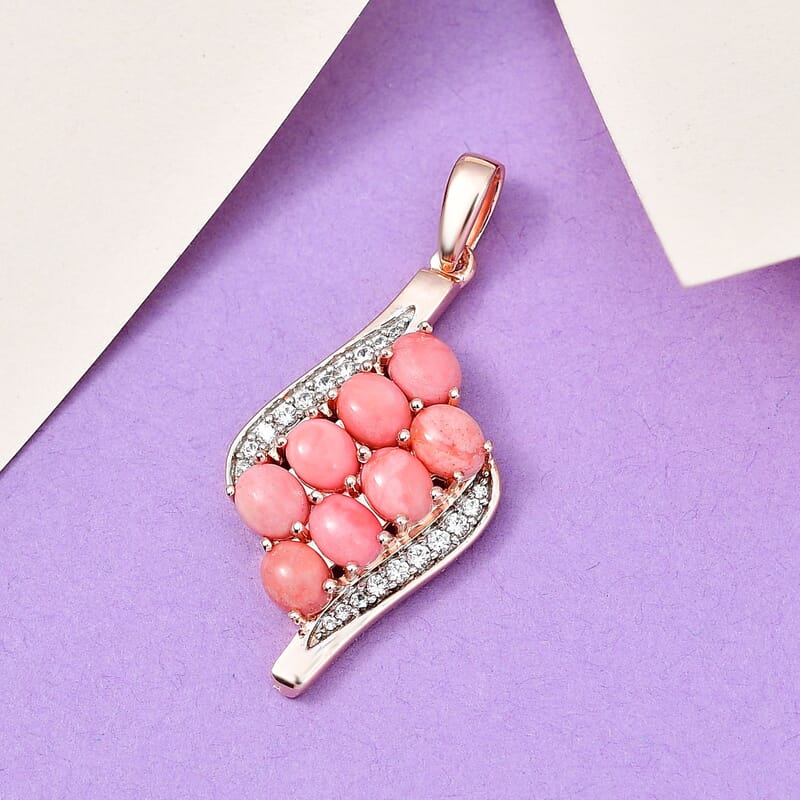 Oregon Sunrise Peach Opal and White Zircon 2.14 ctw Pendant in 18K Vermeil Rose Gold Over Sterling Silver