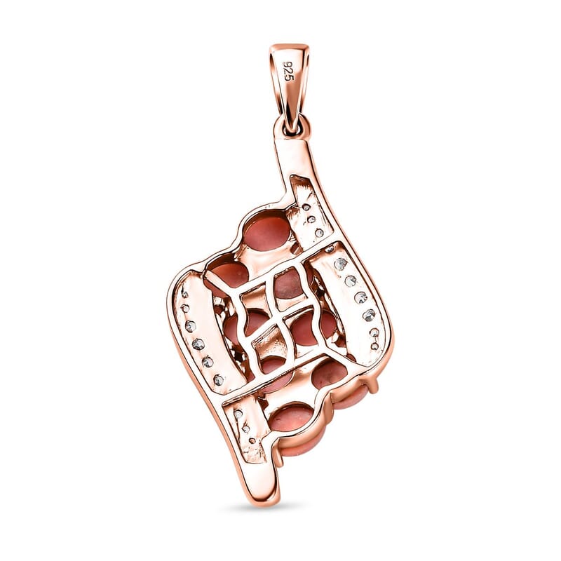 Oregon Sunrise Peach Opal and White Zircon 2.14 ctw Pendant in 18K Vermeil Rose Gold Over Sterling Silver