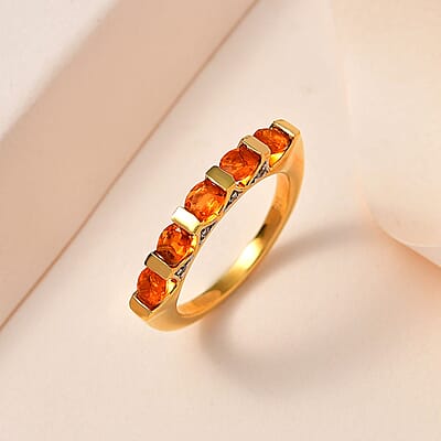 Jalisco Fire Opal and White Zircon 0.70 ctw Ring in Vermeil Yellow Gold Over Sterling Silver (Size 9.0)