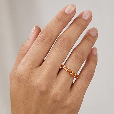 Jalisco Fire Opal and White Zircon 0.70 ctw Ring in Vermeil Yellow Gold Over Sterling Silver (Size 9.0)