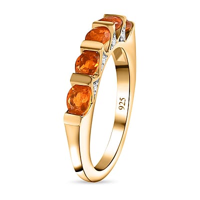 Jalisco Fire Opal and White Zircon 0.70 ctw Ring in Vermeil Yellow Gold Over Sterling Silver (Size 9.0)
