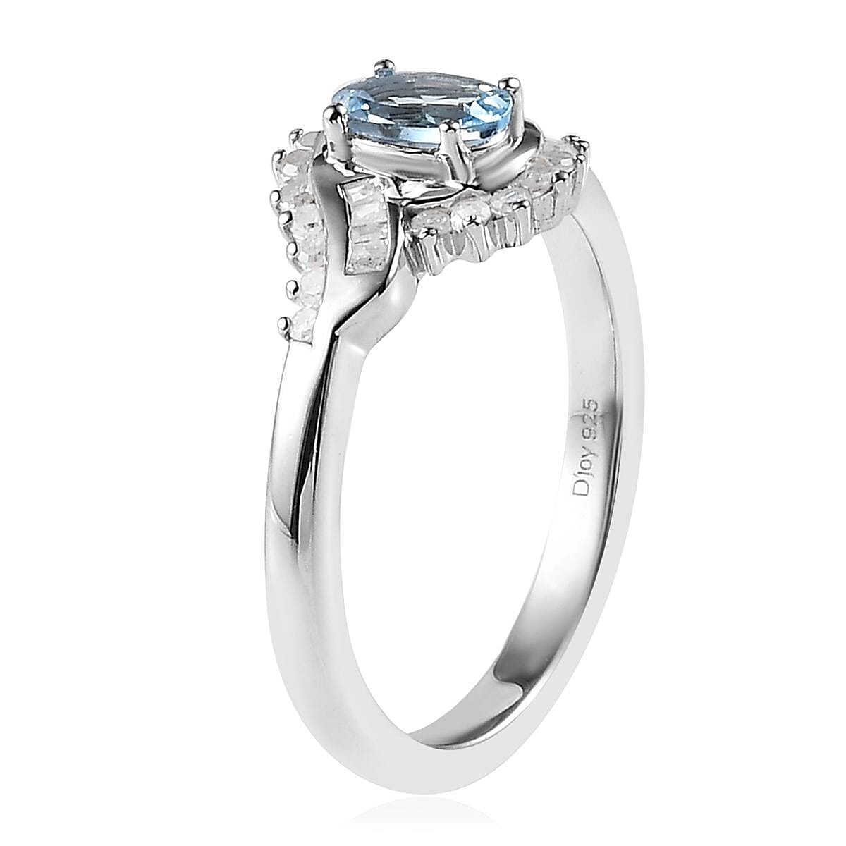 Santa Maria Aquamarine and White Diamond 0.75 ctw Bypass Ring in Platinum Over Sterling Silver (Size 10.0) image number 3