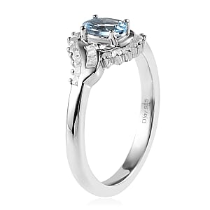 Santa Maria Aquamarine and White Diamond 0.75 ctw Bypass Ring in Platinum Over Sterling Silver (Size 10.0)