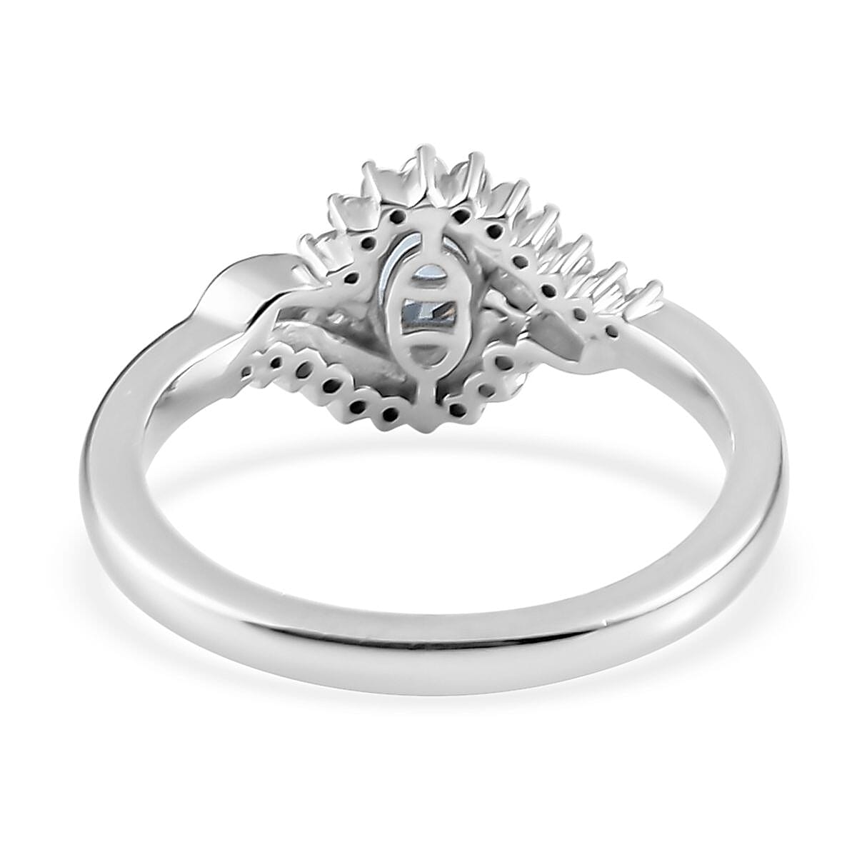 Santa Maria Aquamarine and White Diamond 0.75 ctw Bypass Ring in Platinum Over Sterling Silver (Size 10.0) image number 4