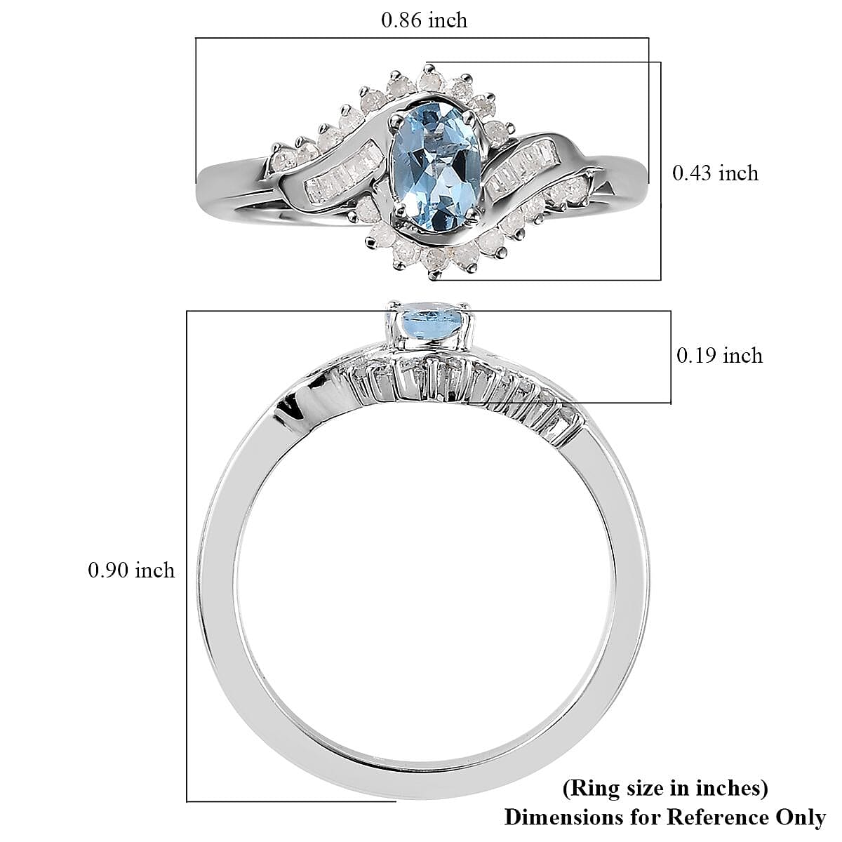 Santa Maria Aquamarine and White Diamond 0.75 ctw Bypass Ring in Platinum Over Sterling Silver (Size 10.0) image number 5