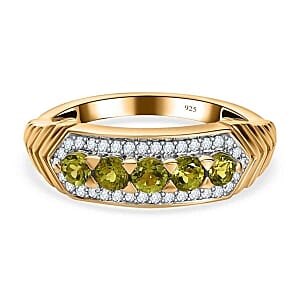 Calabar Tourmaline and White Zircon 0.89 ctw Ring in Vermeil Yellow Gold Over Sterling Silver (Size 10)