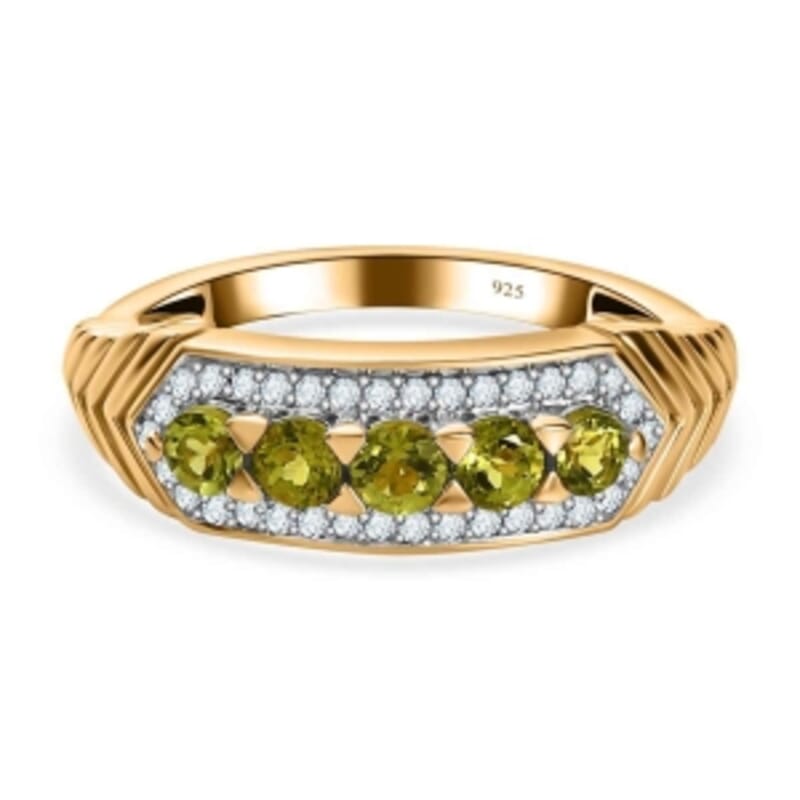 Calabar Tourmaline and White Zircon 0.89 ctw Ring in Vermeil Yellow Gold Over Sterling Silver (Size 10)