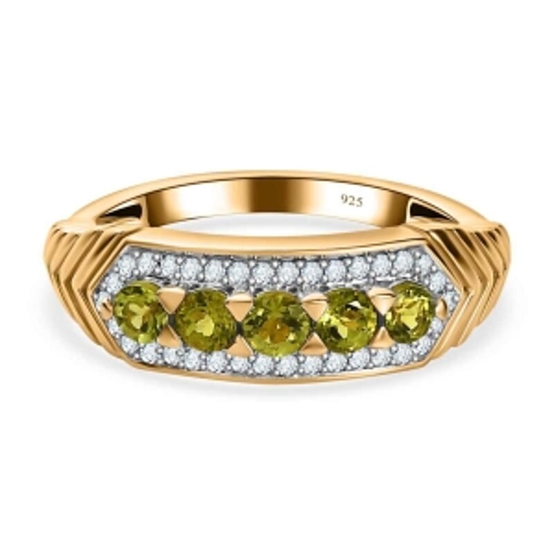 Calabar Tourmaline and White Zircon 0.89 ctw Ring in Vermeil Yellow Gold Over Sterling Silver (Size 10)