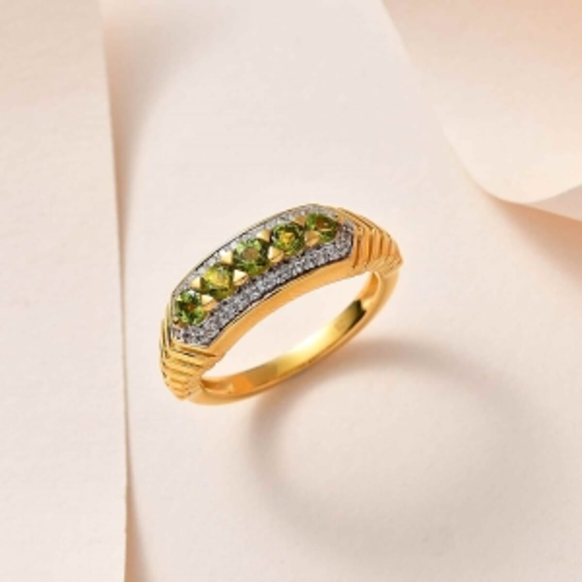 Calabar Tourmaline and White Zircon 0.89 ctw Ring in Vermeil Yellow Gold Over Sterling Silver (Size 10) image number 1