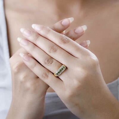 Calabar Tourmaline and White Zircon 0.89 ctw Ring in Vermeil Yellow Gold Over Sterling Silver (Size 10)
