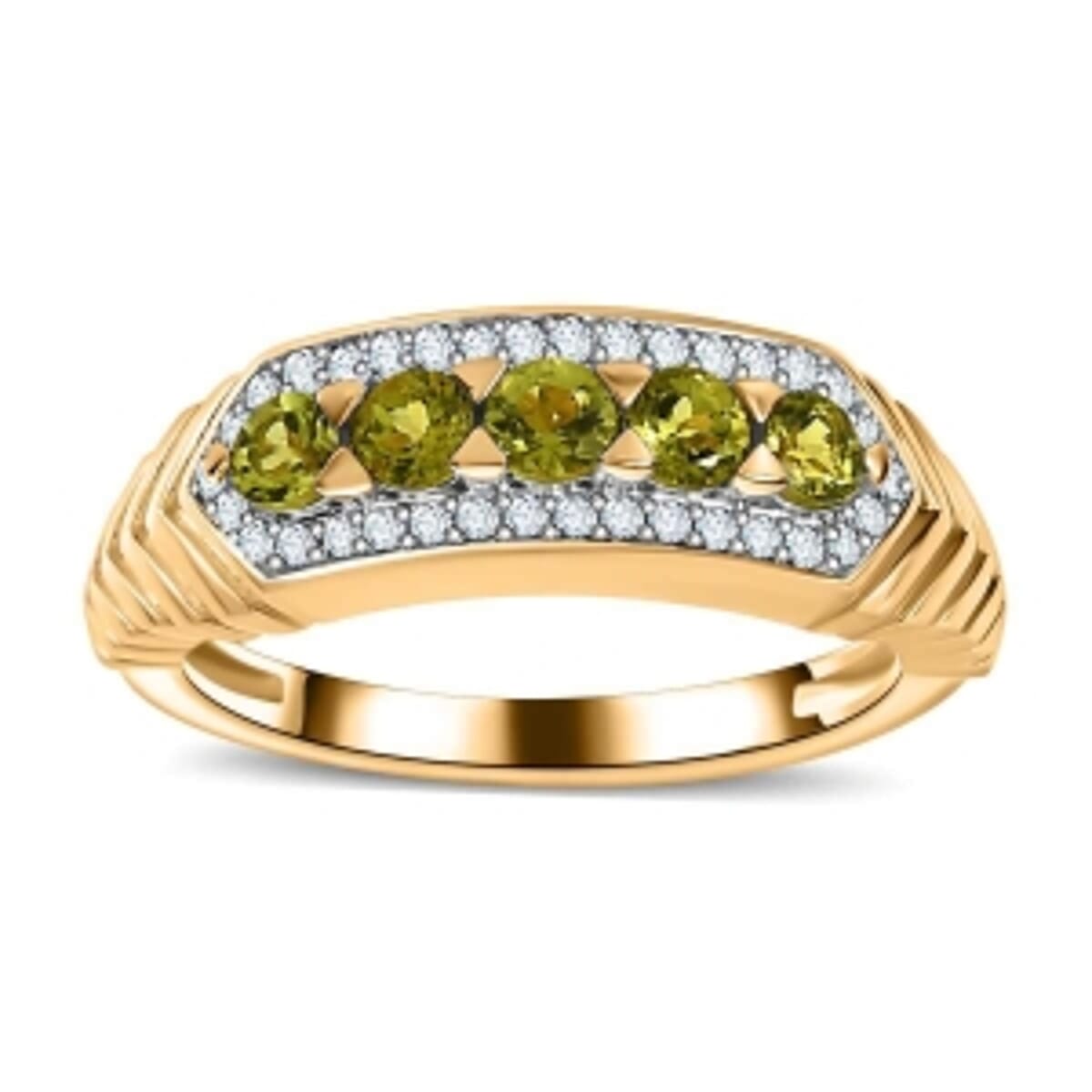 Calabar Tourmaline and White Zircon 0.89 ctw Ring in Vermeil Yellow Gold Over Sterling Silver (Size 10) image number 3