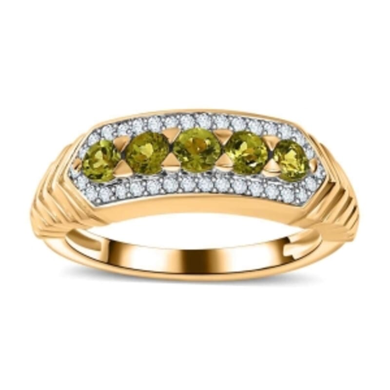 Calabar Tourmaline and White Zircon 0.89 ctw Ring in Vermeil Yellow Gold Over Sterling Silver (Size 10)