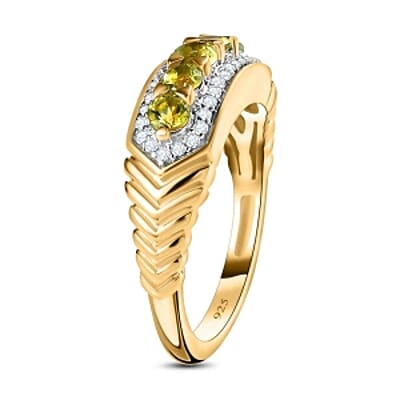 Calabar Tourmaline and White Zircon 0.89 ctw Ring in Vermeil Yellow Gold Over Sterling Silver (Size 10)