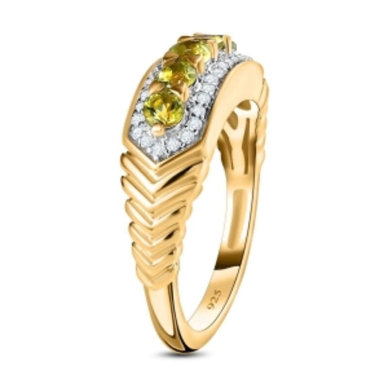 Calabar Tourmaline and White Zircon 0.89 ctw Ring in Vermeil Yellow Gold Over Sterling Silver (Size 10)