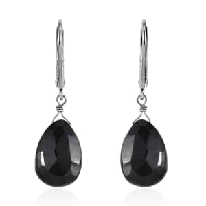 Thai Black Spinel Lever Back Earrings in Rhodium Over Sterling Silver 9.00 ctw