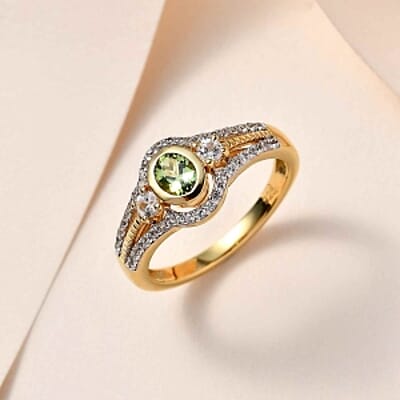 Calabar Tourmaline and White Zircon 1.05 ctw Ring in Vermeil Yellow Gold Over Sterling Silver (Size 11.5)