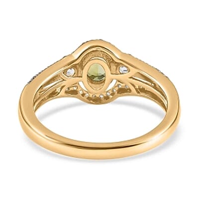 Calabar Tourmaline and White Zircon 1.05 ctw Ring in Vermeil Yellow Gold Over Sterling Silver (Size 11.5)