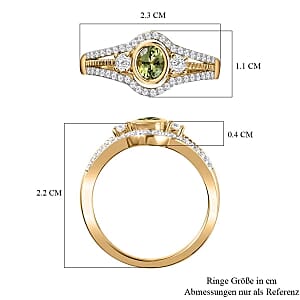 Calabar Tourmaline and White Zircon 1.05 ctw Ring in Vermeil Yellow Gold Over Sterling Silver (Size 11.5)