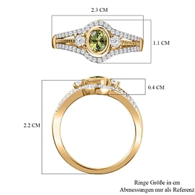 Calabar Tourmaline and White Zircon 1.05 ctw Ring in Vermeil Yellow Gold Over Sterling Silver (Size 11.5)