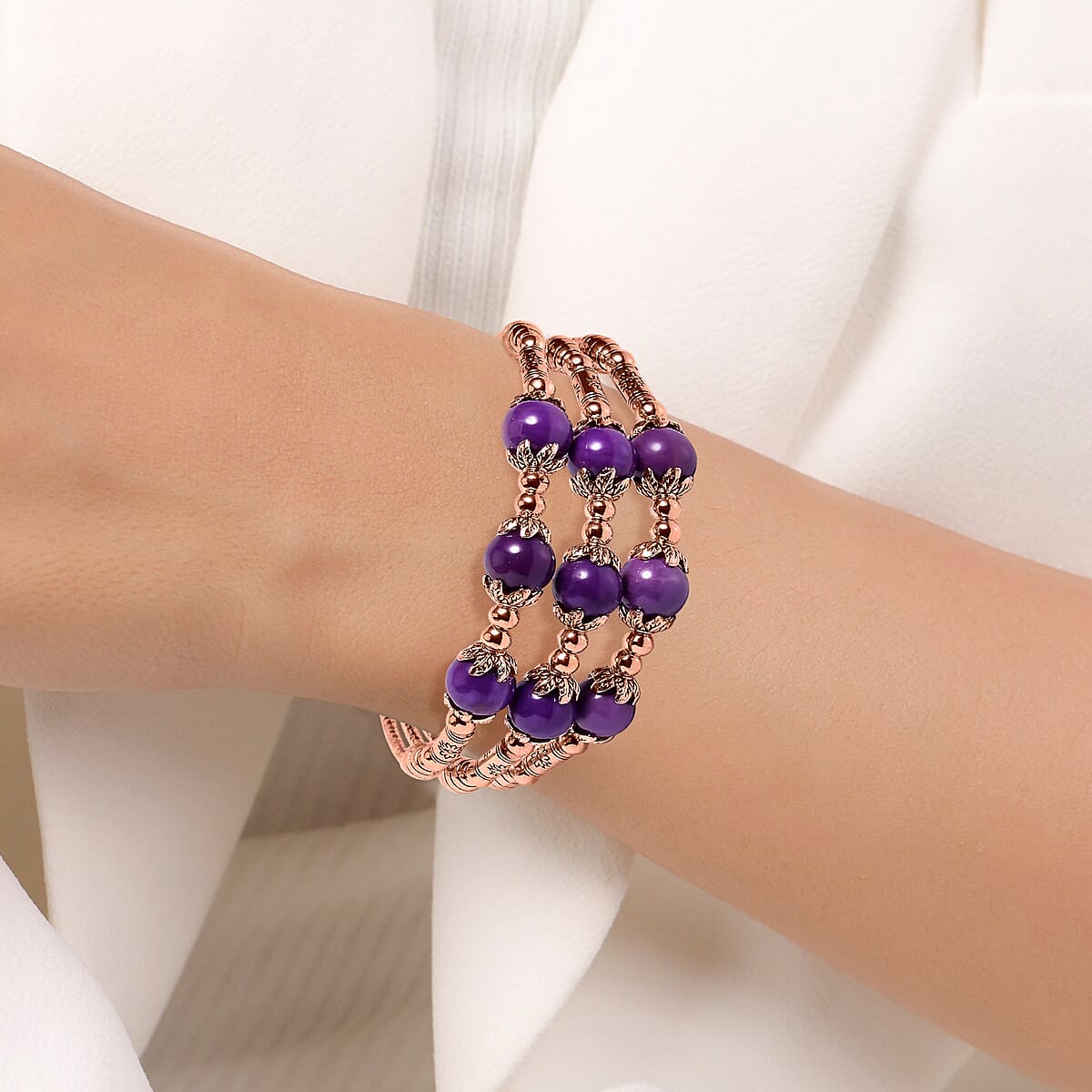 Phosphosiderite 3 Row Station Bracelet in Rosetone (7-9In) 68.50 ctw image number 1