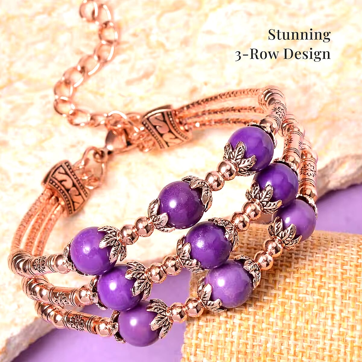 Phosphosiderite 3 Row Station Bracelet in Rosetone (7-9In) 68.50 ctw image number 3