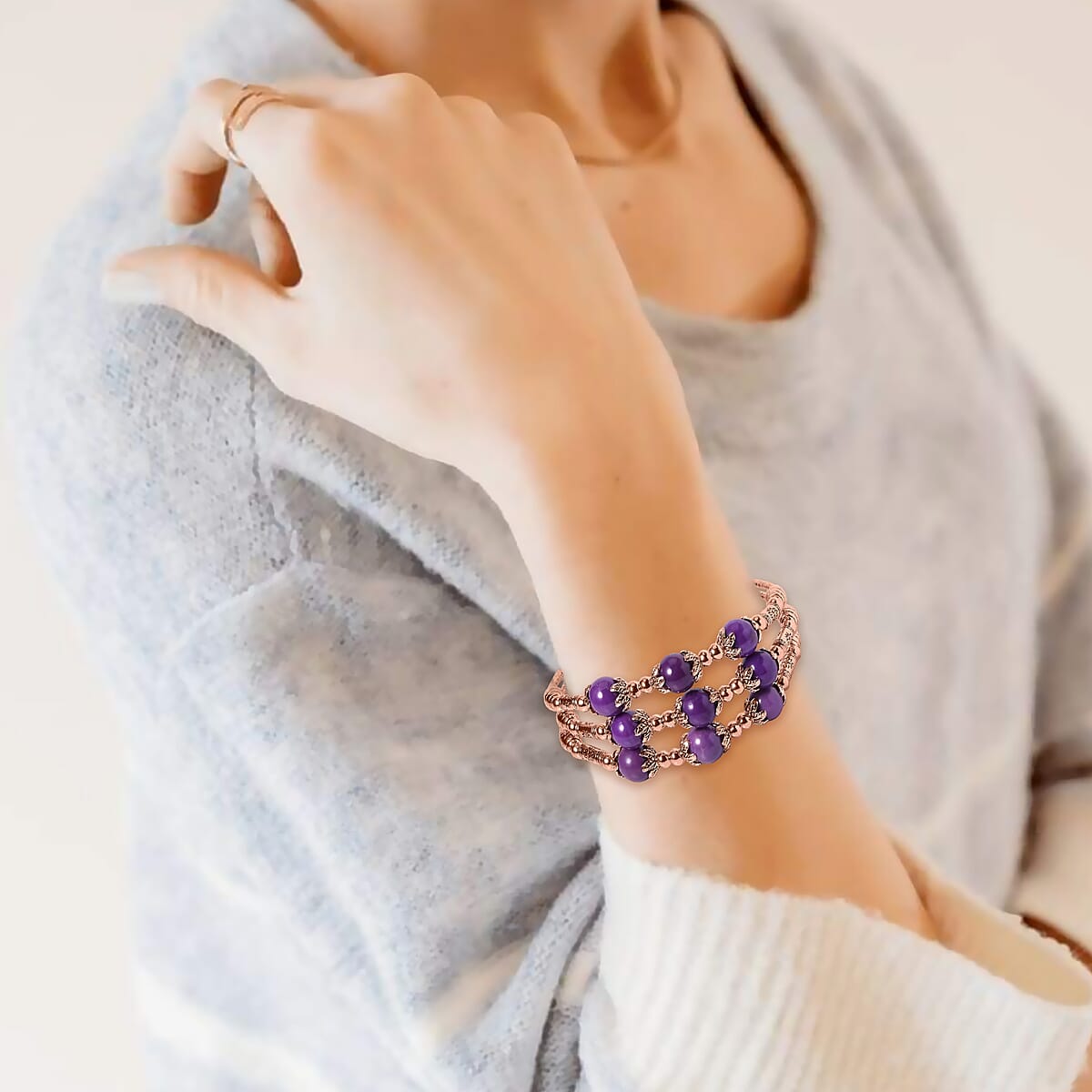 Phosphosiderite 3 Row Station Bracelet in Rosetone (7-9In) 68.50 ctw image number 4