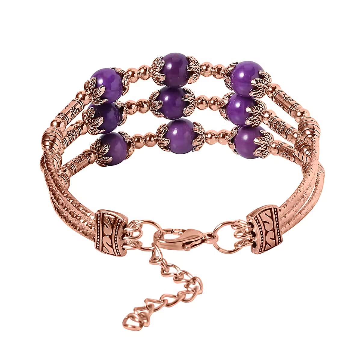 Phosphosiderite 3 Row Station Bracelet in Rosetone (7-9In) 68.50 ctw image number 7