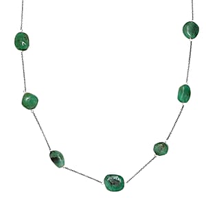 Socoto Emerald Station Necklace 20 Inches in Rhodium Over Sterling Silver 50.00 ctw