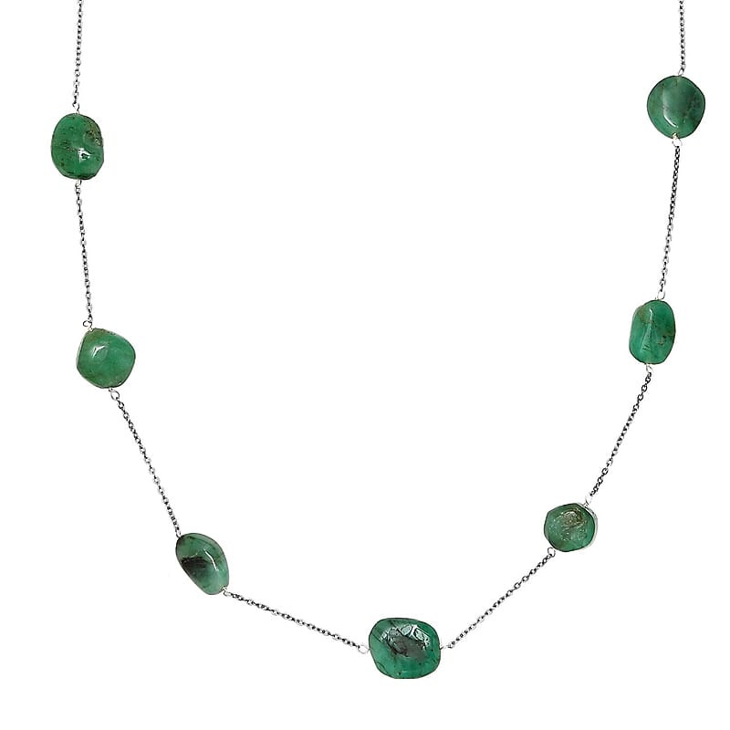 Socoto Emerald Station Necklace 20 Inches in Rhodium Over Sterling Silver 50.00 ctw