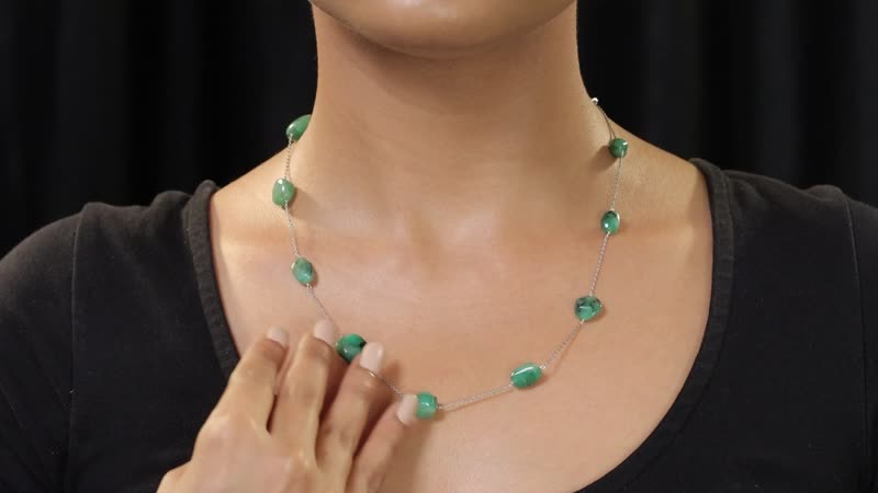 Socoto Emerald Station Necklace 20 Inches in Rhodium Over Sterling Silver 50.00 ctw