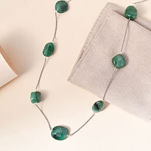 Socoto Emerald Station Necklace 20 Inches in Rhodium Over Sterling Silver 50.00 ctw