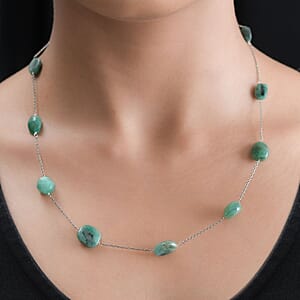 Socoto Emerald Station Necklace 20 Inches in Rhodium Over Sterling Silver 50.00 ctw