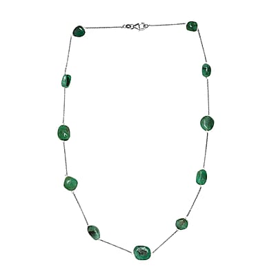 Socoto Emerald Station Necklace 20 Inches in Rhodium Over Sterling Silver 50.00 ctw