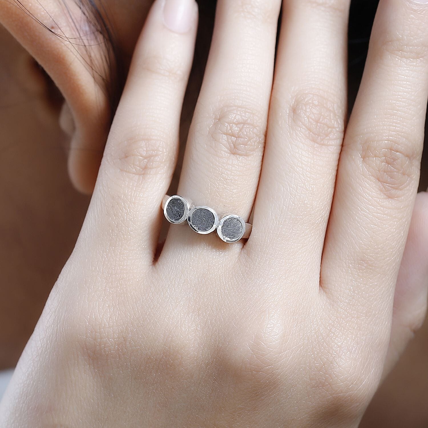 Meteorite 5.10 ctw Ring in Rhodium Over Sterling Silver (Size 8.0)