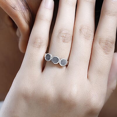 Meteorite 5.10 ctw Ring in Rhodium Over Sterling Silver (Size 8.0)