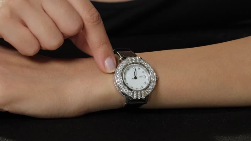 EON 1962 Swiss Movement Moissanite Watch in Sterling Silver with Black Genuine Leather Strap 2.65 ctw