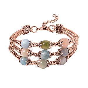 Multi Beryl 3 Row Station Bracelet in Rosetone (7-9In) 68.50 ctw