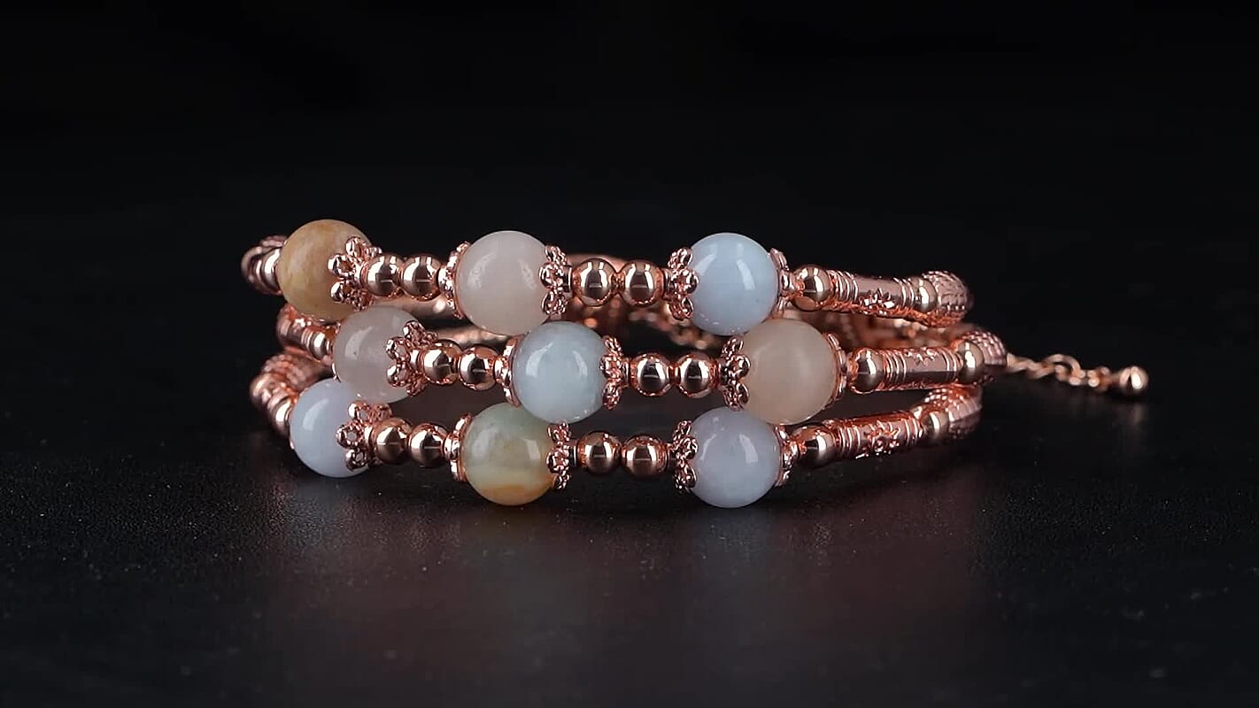 Amazonite 68.50 ctw 3 Row Station Bracelet in Silvertone (7-9In)