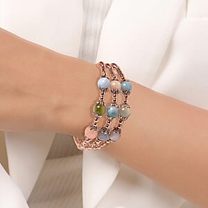 Multi Beryl 3 Row Station Bracelet in Rosetone (7-9In) 68.50 ctw