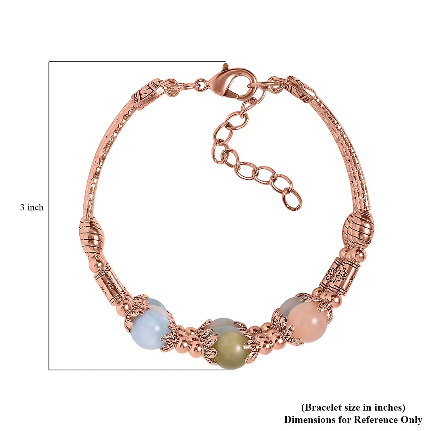 Multi Beryl 3 Row Station Bracelet in Rosetone (7-9In) 68.50 ctw