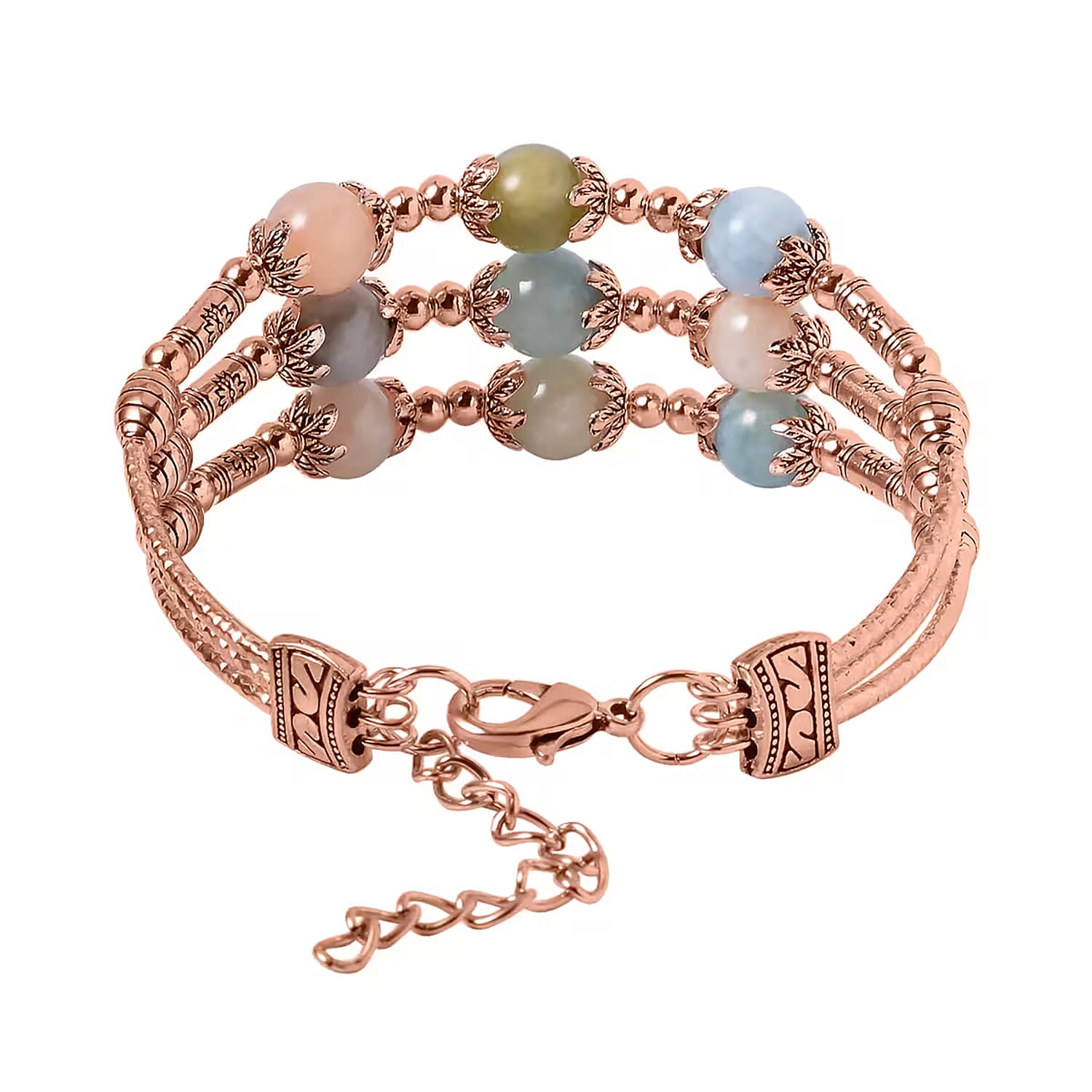 Multi Beryl 3 Row Station Bracelet in Rosetone (7-9In) 68.50 ctw